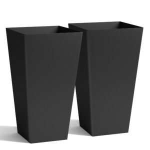 Worth Garden 20 Inch Tall Planters Set of 2 Black Plastic