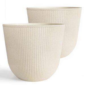 WORTH Garden Round Planter Pots Set Of 2 17.5 In Dia 15.5 In Beige